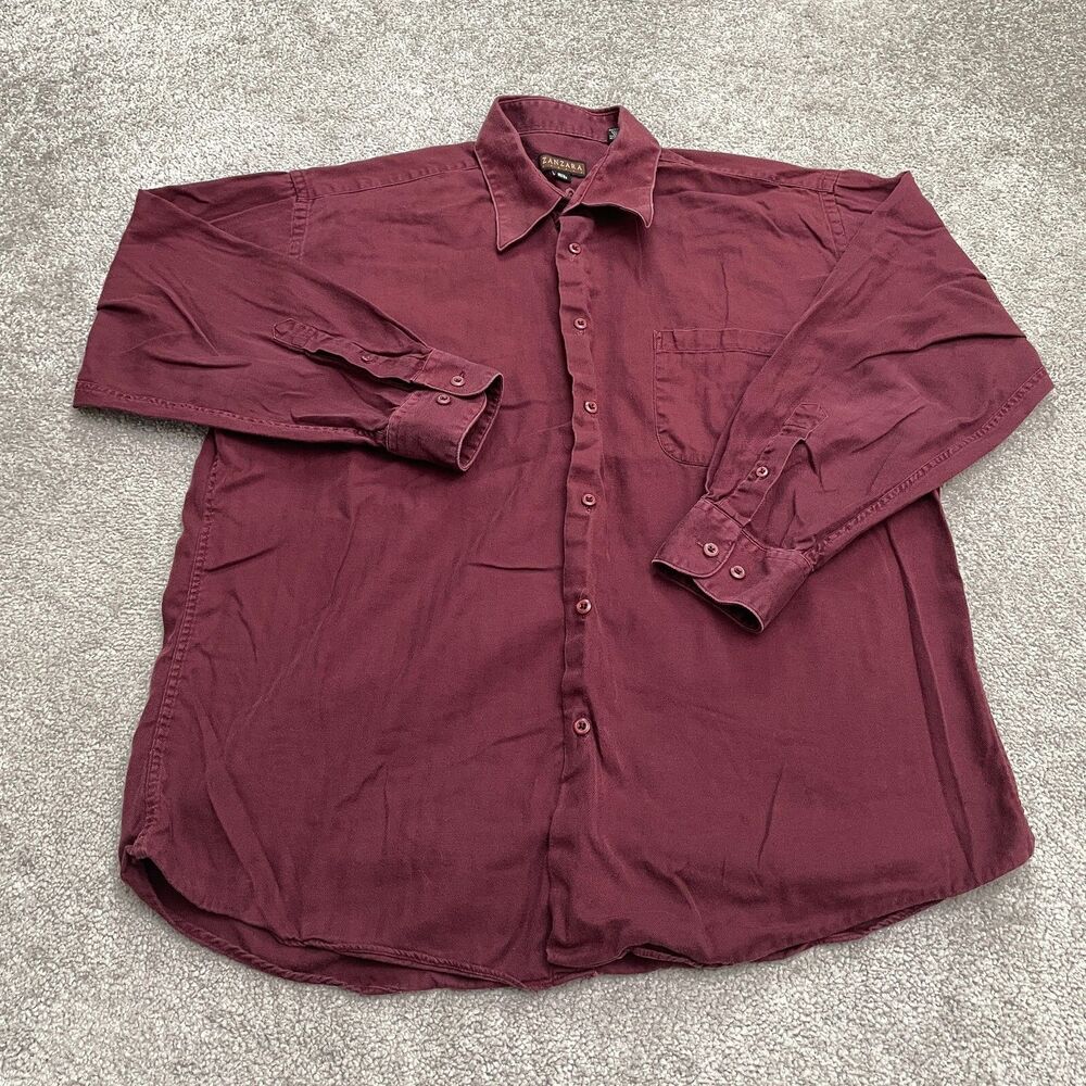 Zanzara Dress Shirt Mens 16.5 32/33 Red Maroon Cotton Long Sleeve Button Down